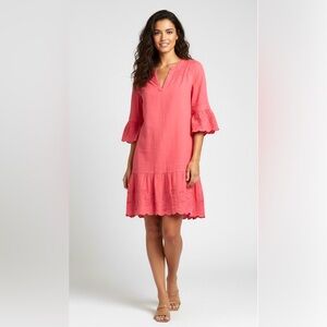 Vineyard Vines LINEN COTTON Embroidered Flutter Sleeve Dress Sz 4 Paradise Pink